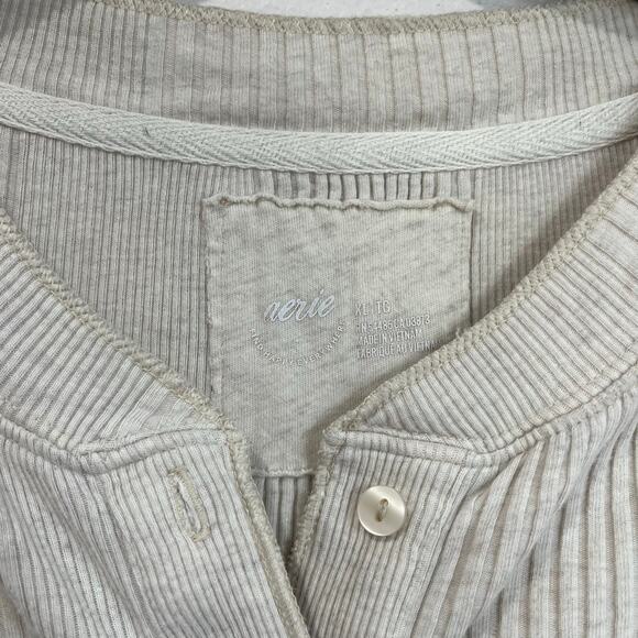 Aerie Ribbed Henley Long Sleeve Cream Soft Knit Casual Loungewear Top XL - Picture 3 of 8